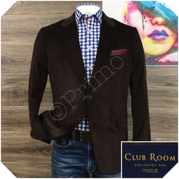 CLUB‎ ROOM Mens Corduroy Blazer Sport Coat Casual Jacket Size 44S Classic Suit